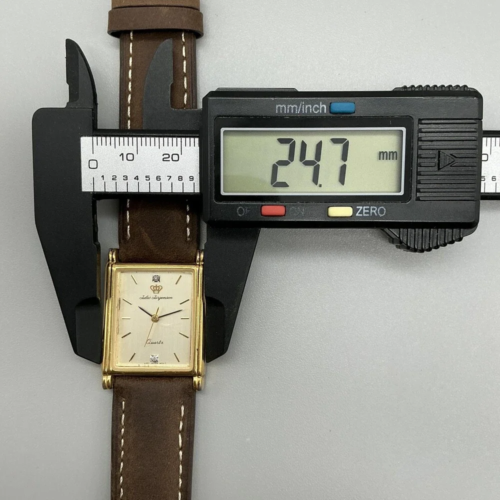 Jules Jurgensen 6741 Mens Watch 25mm Gold Tone Brown Leather New Battery